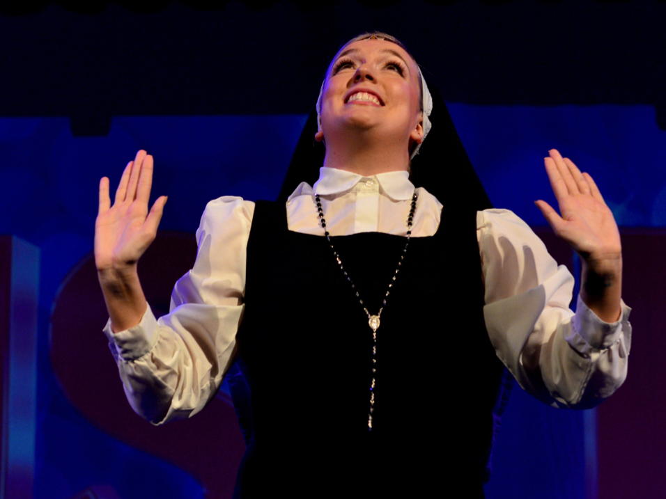 Rachael Fornof acts on stage in 'Sister Act' at the Wichita Theatre.