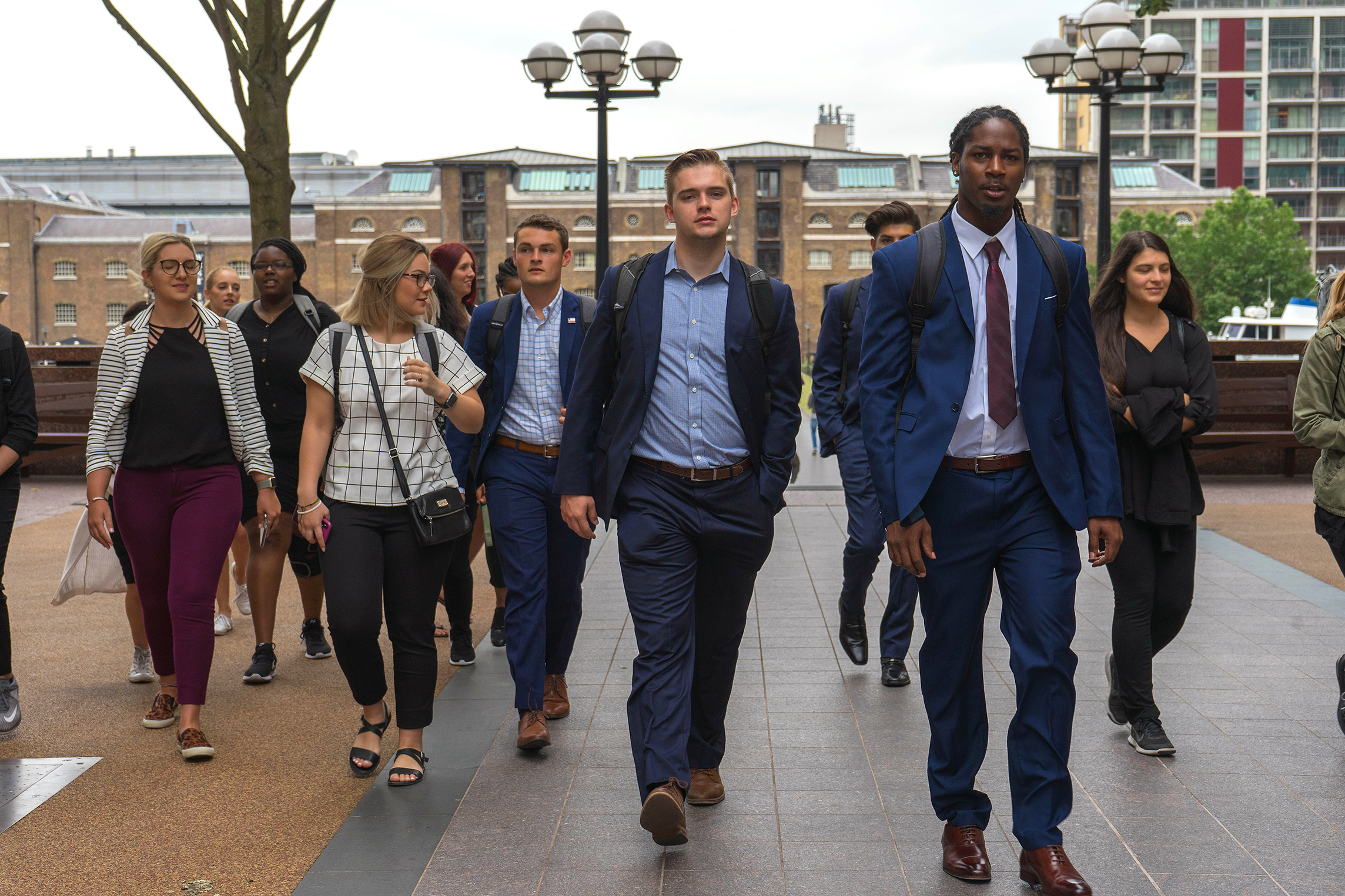 R.J. Sayler with Study Abroad students at Canary Wharf in London.
