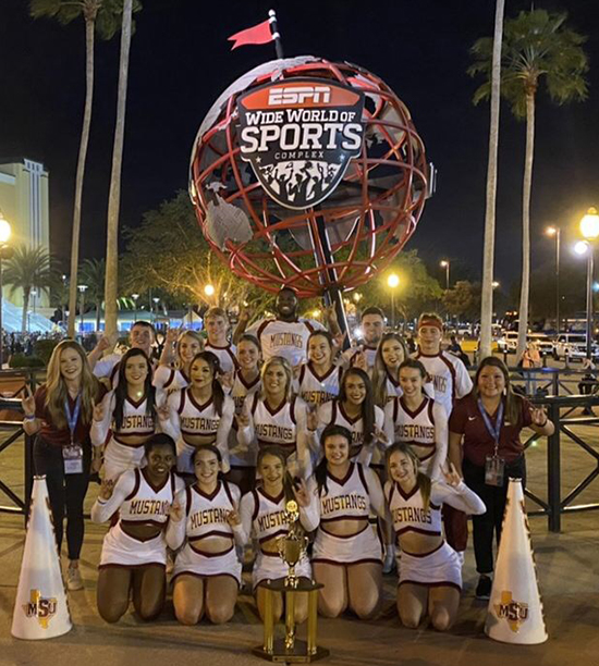 MSU Texas Cheer team outside in Orlando after the national championships
