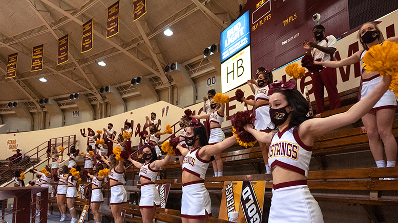 The MSU Texas cheerleaders moved from their traditional spot on the floor to the stand of D.L. Ligon to provide support for the men’s and women’s basketball games.