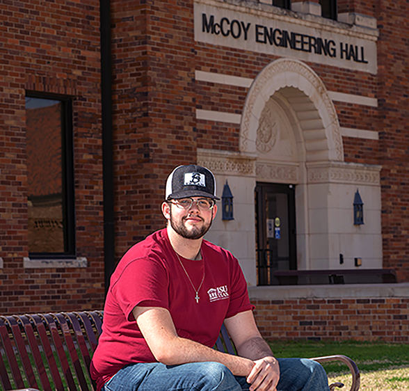 Ty Criss outside of McCoy Engineering Hall