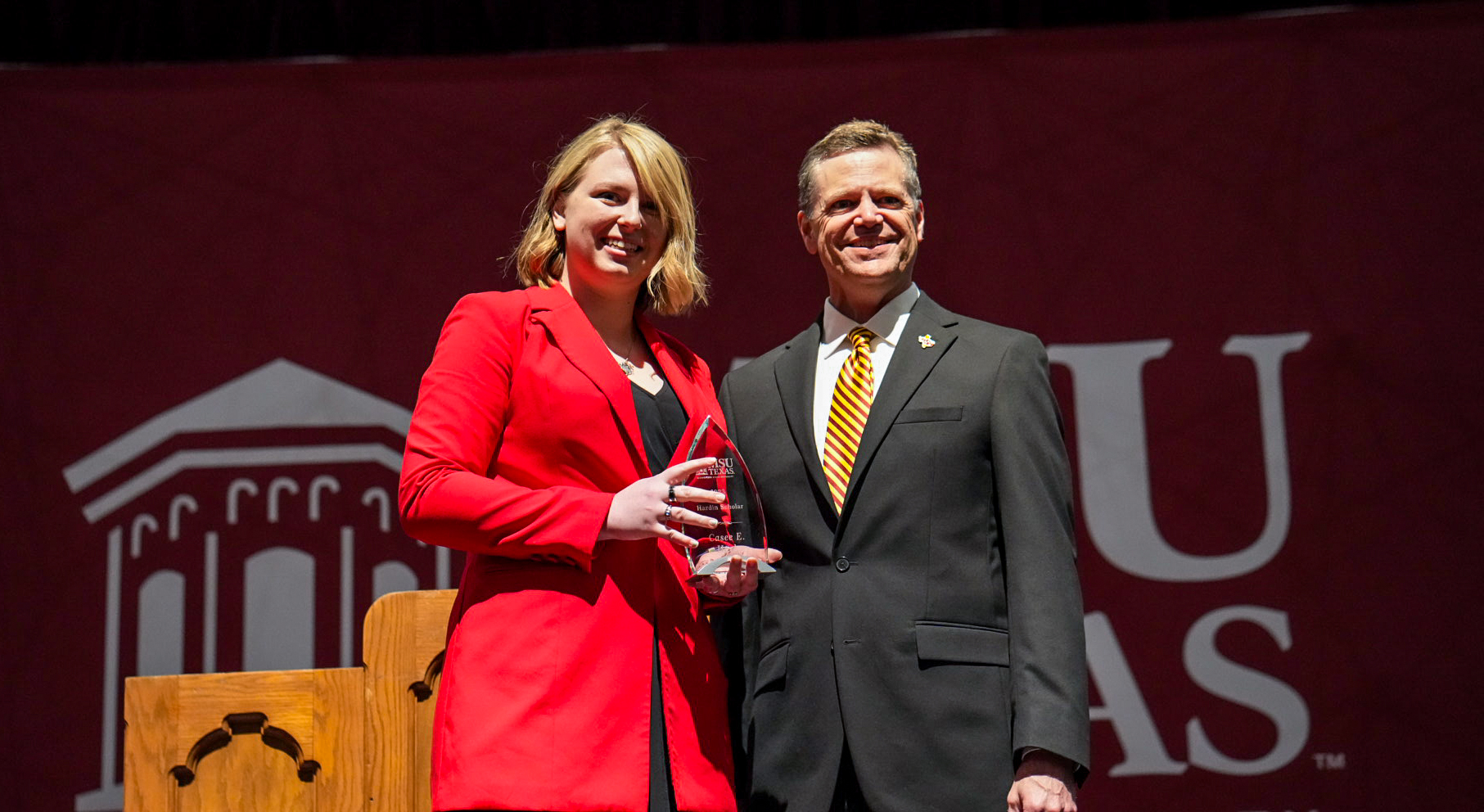 Casee Harl with Dr. Keith Lamb after receiving the Hardin Scholar award