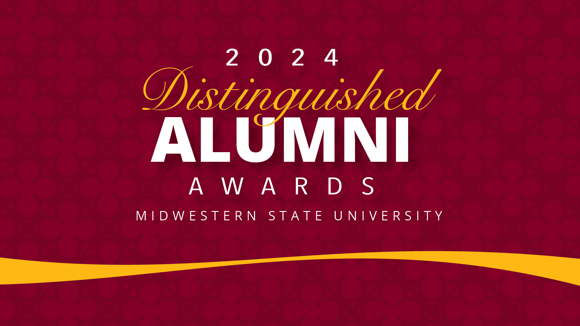 2024 Distinguished Alumni (in maroon and gold text and background)