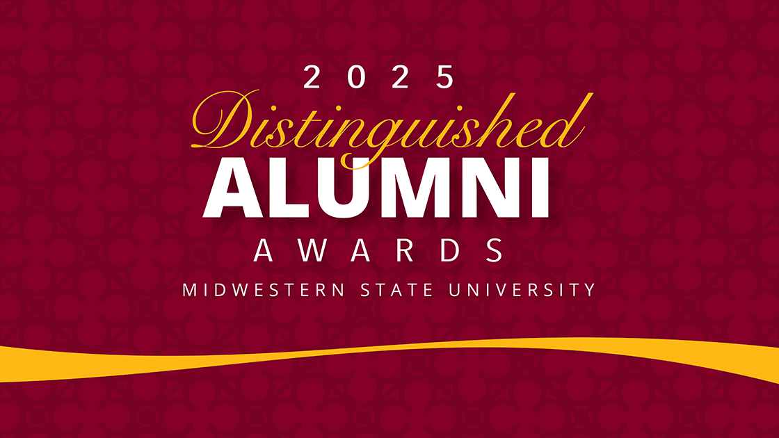 Distinguished Alumni logo for 2025 with maroon background
