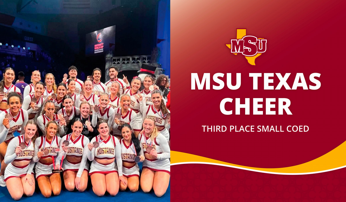 MSU Cheer Team pick and Maroon graphic next showing 3rd place finish