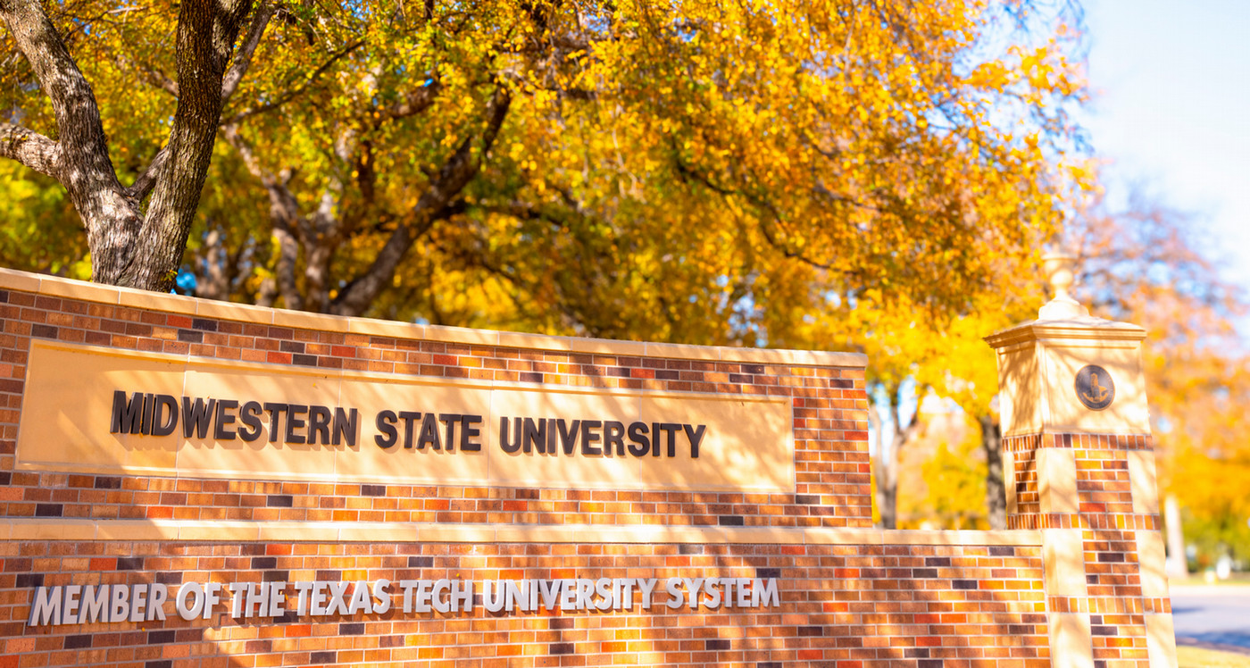 Midwestern State University sign at edge of campus (it notes a part of Texas Tech University System)