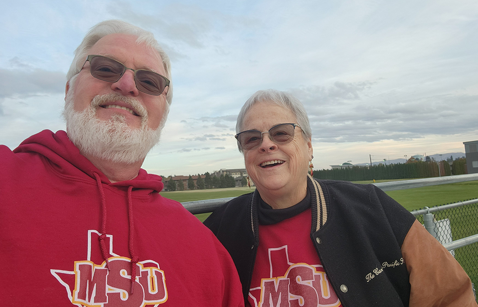 John and Louanne Hausmann at the MSU Texas football game vs. Central Washington in 2024