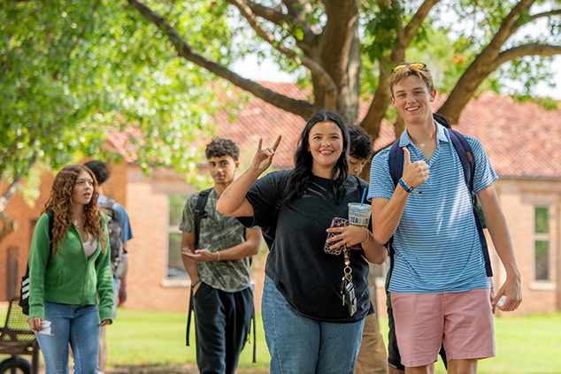 Students walk between classes on the first day of Fall 2025 semester