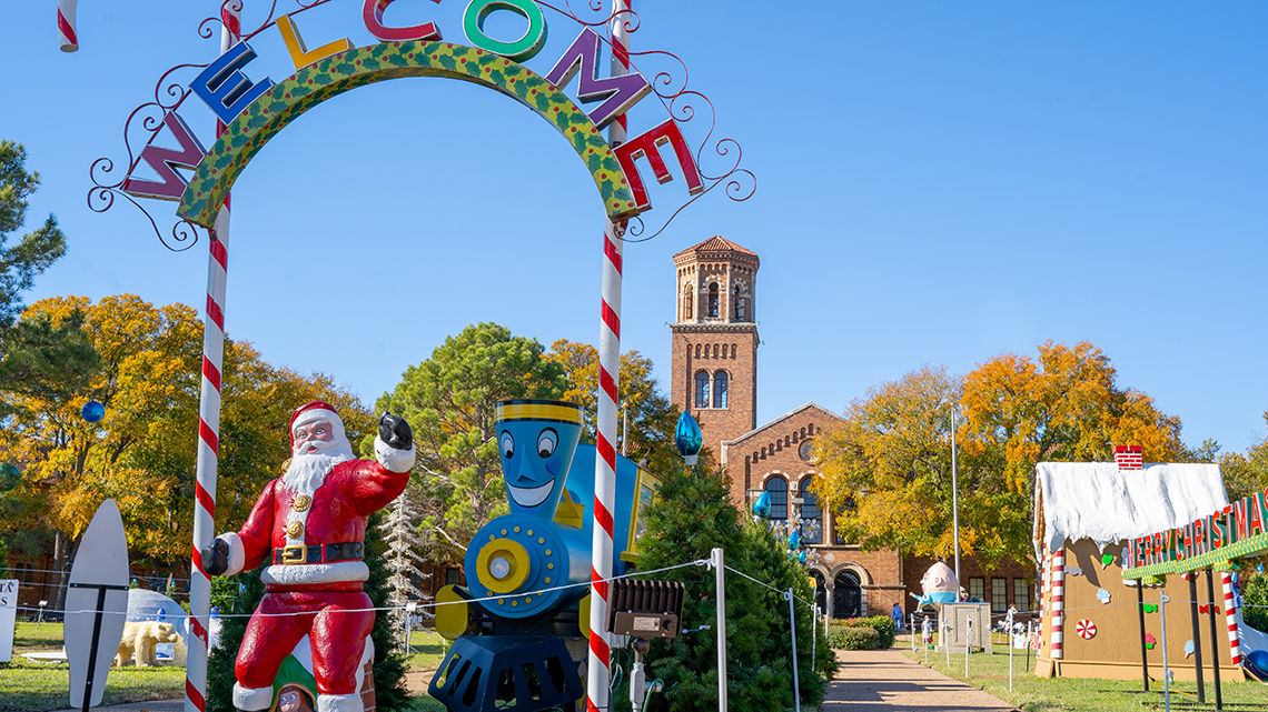 Fantasy of Lights during the daytime with a bright outlook of the display from near Taft St.