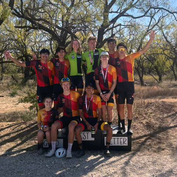 MSU Cycling poses for photo after clinching the conference title in Abilene