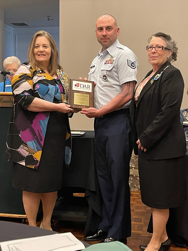 Weber was presented an award from the Wichita Falls Chapter of the Daughters of the American Revolution for being an outstanding military instructor and his volunteer work with MSU Texas, the Sheppard AFB youth center, and the YMCA.