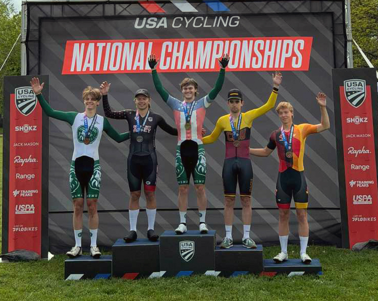 Blake Keeling of MSU Cycling on the podium after his fifth-place finish at nationals
