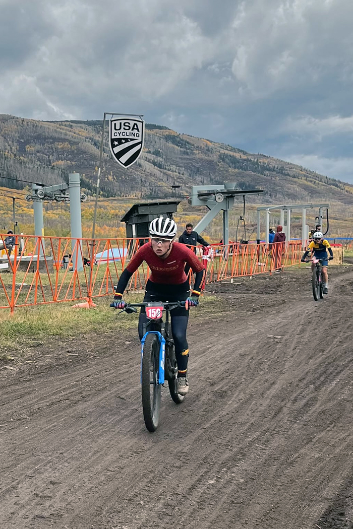 Gabby Wrightsman riding her bicycle in Grand Junction, Colorado at Mountain Bike Nationals