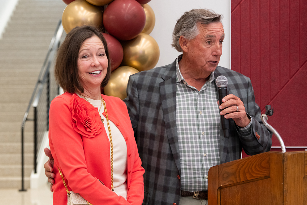 Donna and Hollis Sullivan at the podium to share with those celebrating their honor