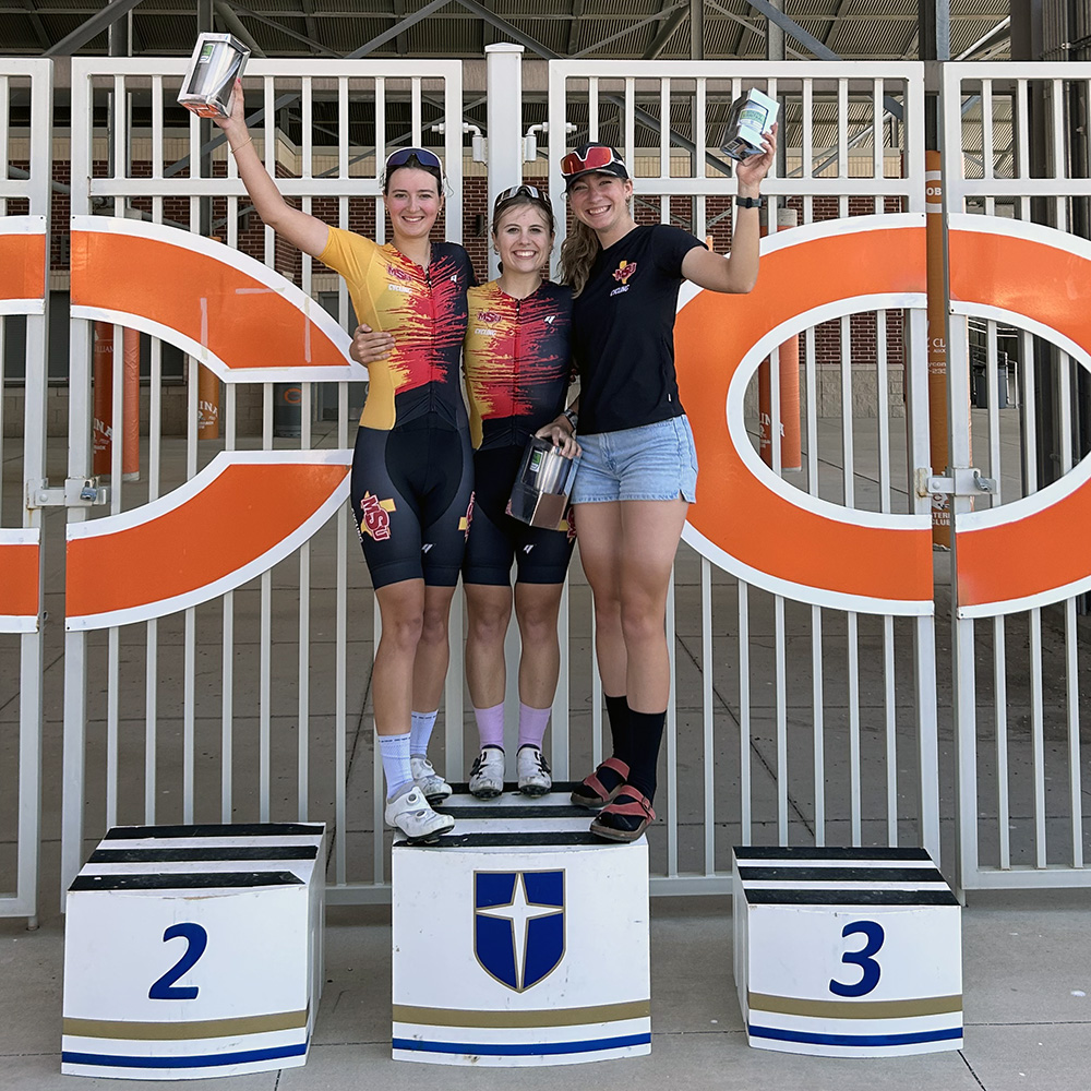 MSU Cycling women riders Emma Kasza James, Gabrielle Wrightsman, and Molly Hayes  1-2-3 in 2025