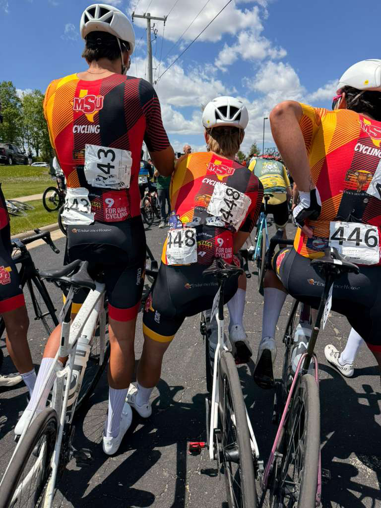 Anthony Antunez (left), Blake Keeling (center) and Sebastian de leon (right) before the start of the road race in Wisconsin.