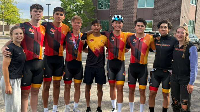 Team picture of MSU Cycling outdoors in Wisconsin at nationals