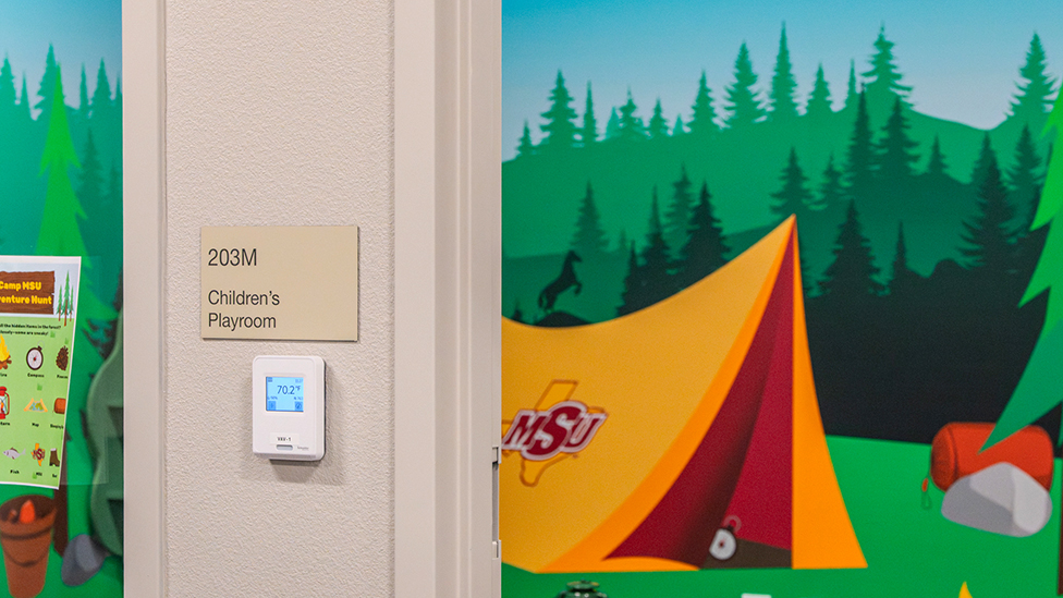 Play room for children with MSU Texas flag