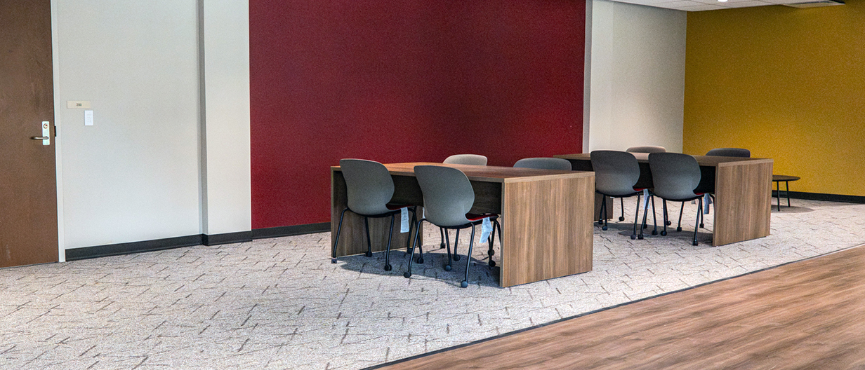 Room with maroon and gold