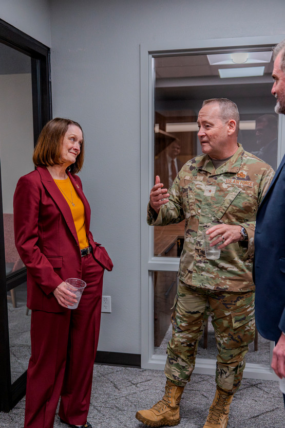 President Stacia Haynie with Chancellor Brandon Creighton and Brig. Gen. Paul Filcek 