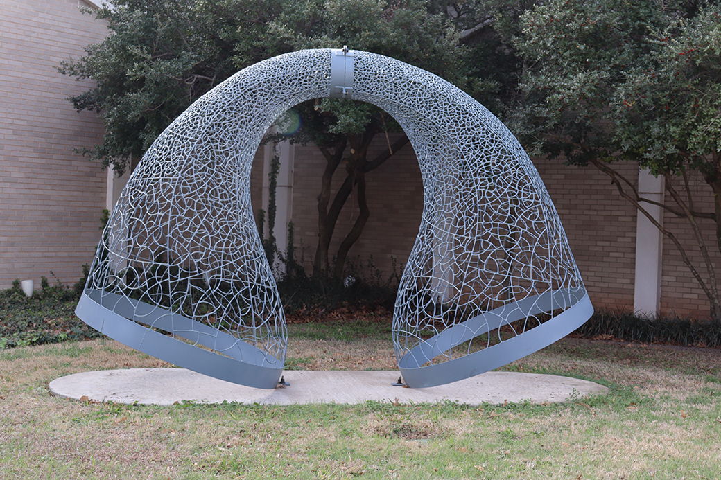 An abstract sculpture outside the WFMA, greeting guests with art as soon as they arrive.