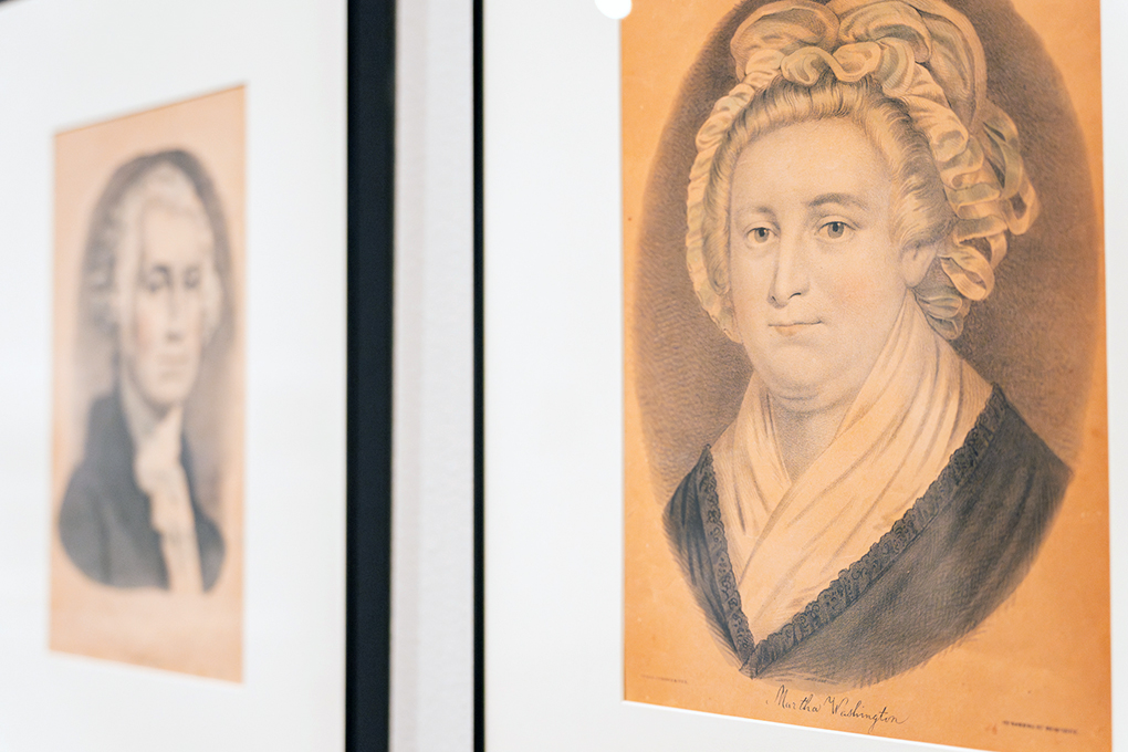Art from Printing the American Revolution exhibit on the wall at WFMA